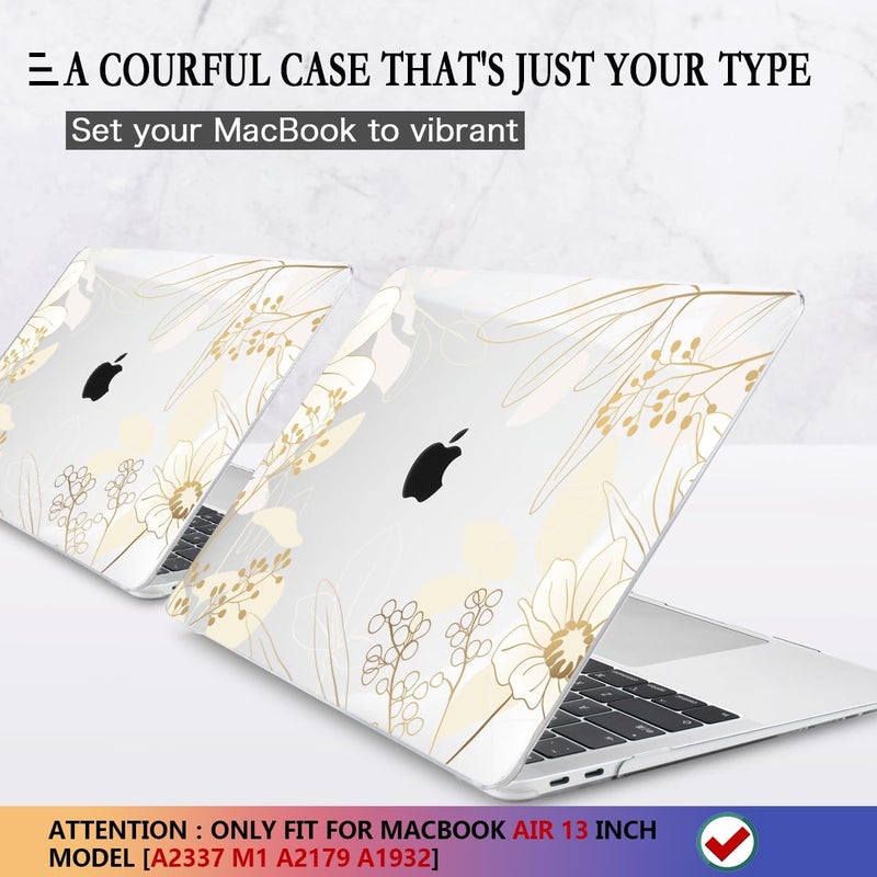 CISSOOK for MacBook Air 13 inch Case 2021 2020 2019 2018 Release Model A2337 A2179 A1932 with Retina Display +Touch ID, Plastic Hard Shell Case + Keyboard Cover for MacBook Air 13 M1, Golden Flowers - Image 3